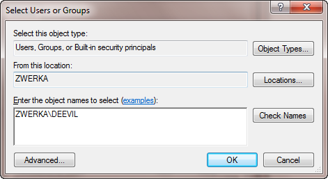 The Select Users or Groups dialog