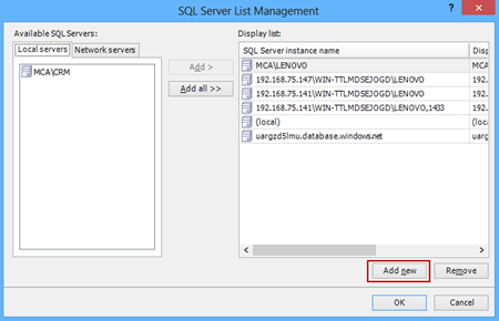 Clicking the Add new button in the Server List Management dialog 