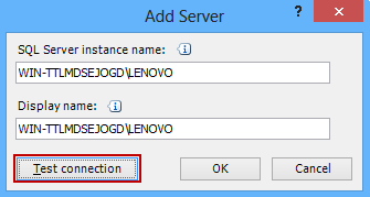 Add Server dialog - typing the SQL Server instance name