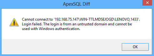 Issues with Windows Authentication - ApexSQL Diff error message