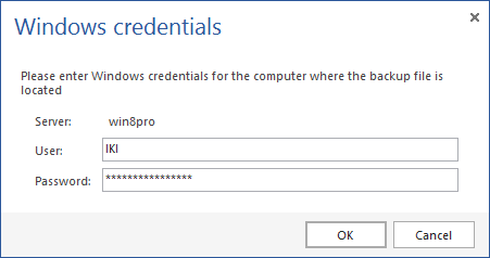 Windows credentials dialog