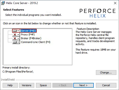 The Helix Core Server instalation window
