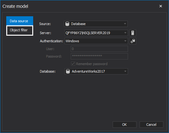 Import only selected object form the database