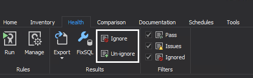 Ignore health check rules shown in the grid of SQL manage instance tool
