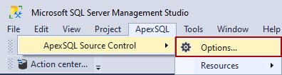 The Options command of ApexSQL Source Control from ApexSQL menu