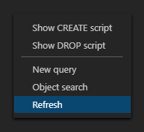 Refresh options from the right-click context menu in ApexSQL server explorer