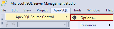 The Options command in the ApexSQL Microsoft SQL Server Management Studio add-in tools 