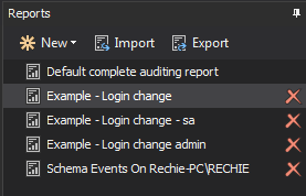 List of saved report configurations