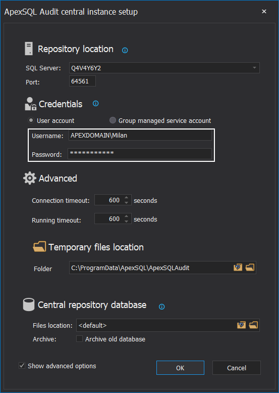 Configure an user account to access application