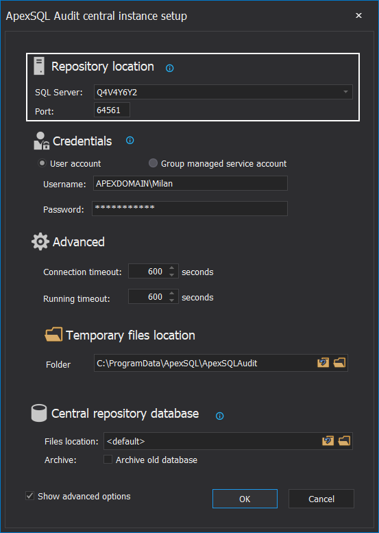 Configure the central repository host