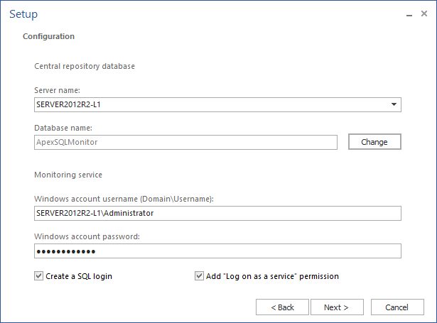 ApexSQL Monitor setup - Providing required configuration details