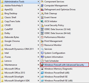 Selecting the Windows Firewall with Advanced Security option