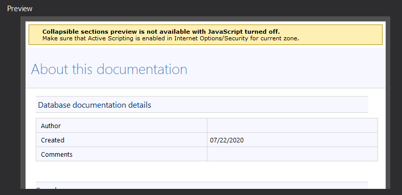 Warning message is shown if the Active scripting option is disabled