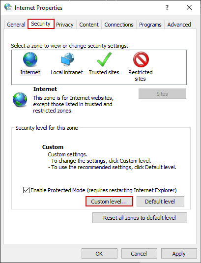 Figure illustrating enabling the Active scripting option using the MS Windows Control Panel