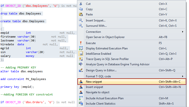 SQL snippets - Knowledgebase