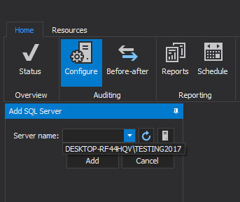 Searching for SQL Server to add for auditing