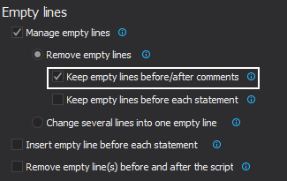 Selecting the Keep empty lines before/after comments option