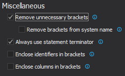 The Miscellaneous options in ApexSQL Refactor