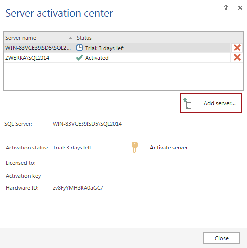 Adding remote SQL Server instance to activate ApexSQL Log on