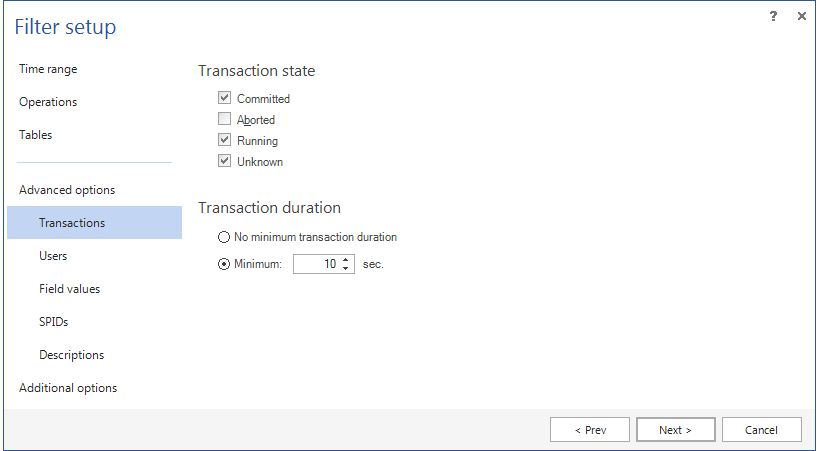 Transaction options