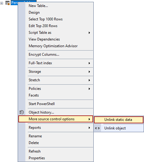 Object right-click context menu data command