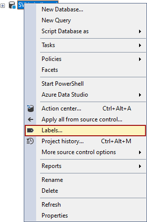 The Object Explorer panel right-click context menu Label command