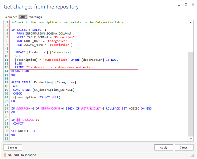 How To Add Not Null Constraint To A Column Using A Migration Script