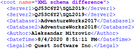 Compare tool XML schema difference file