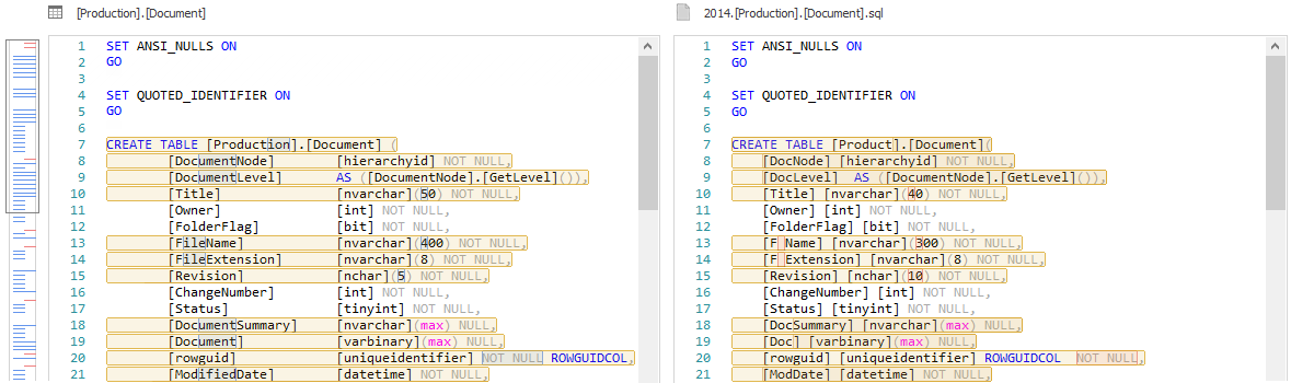 How to compare two SQL scripts/objects and export comparison results
