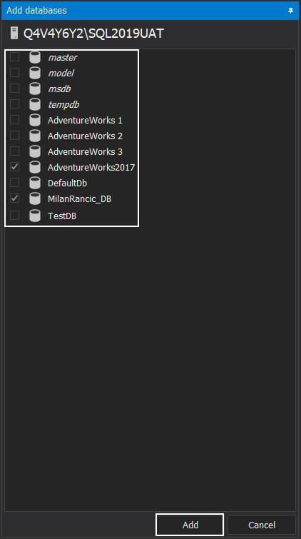 Select databases to configure SQL auditing