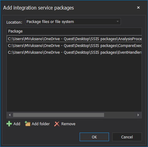 Selected SSIS packages will be added