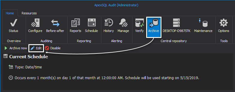 ApexSQL Audit main ribbon