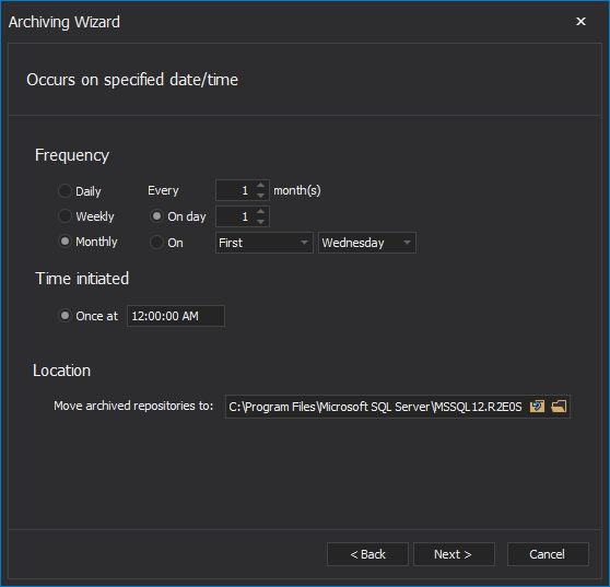 Schedule archiving frequency definition