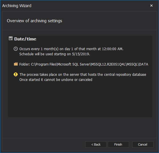 Summary overview of archiving setup