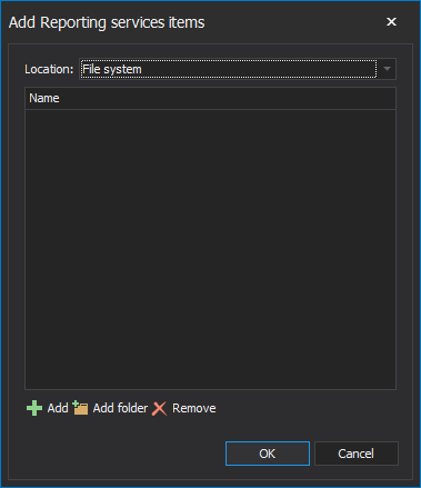 Add Reporting services items window 