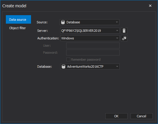 Create model from a databse on SQL Server 2019