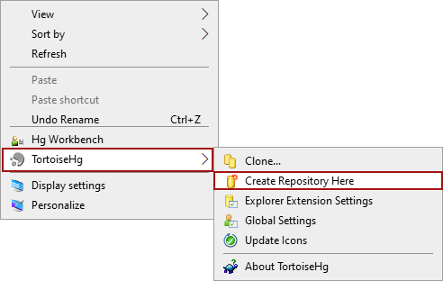 Creating local Mercurial repository using TortoiseHG - right-click context menu