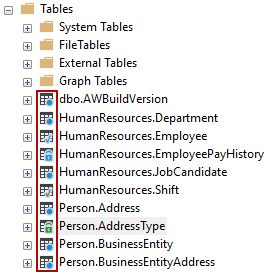 Linked object icons in the Object Explorer pane