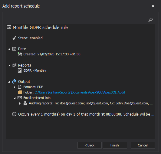 Scheduled SQL Server audit report summary 