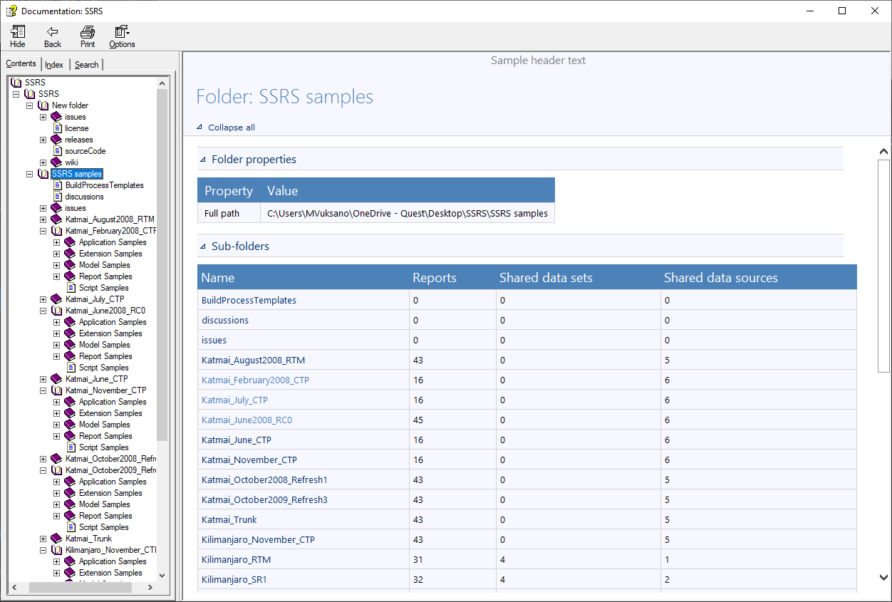 SSRS documented in the CHM file format