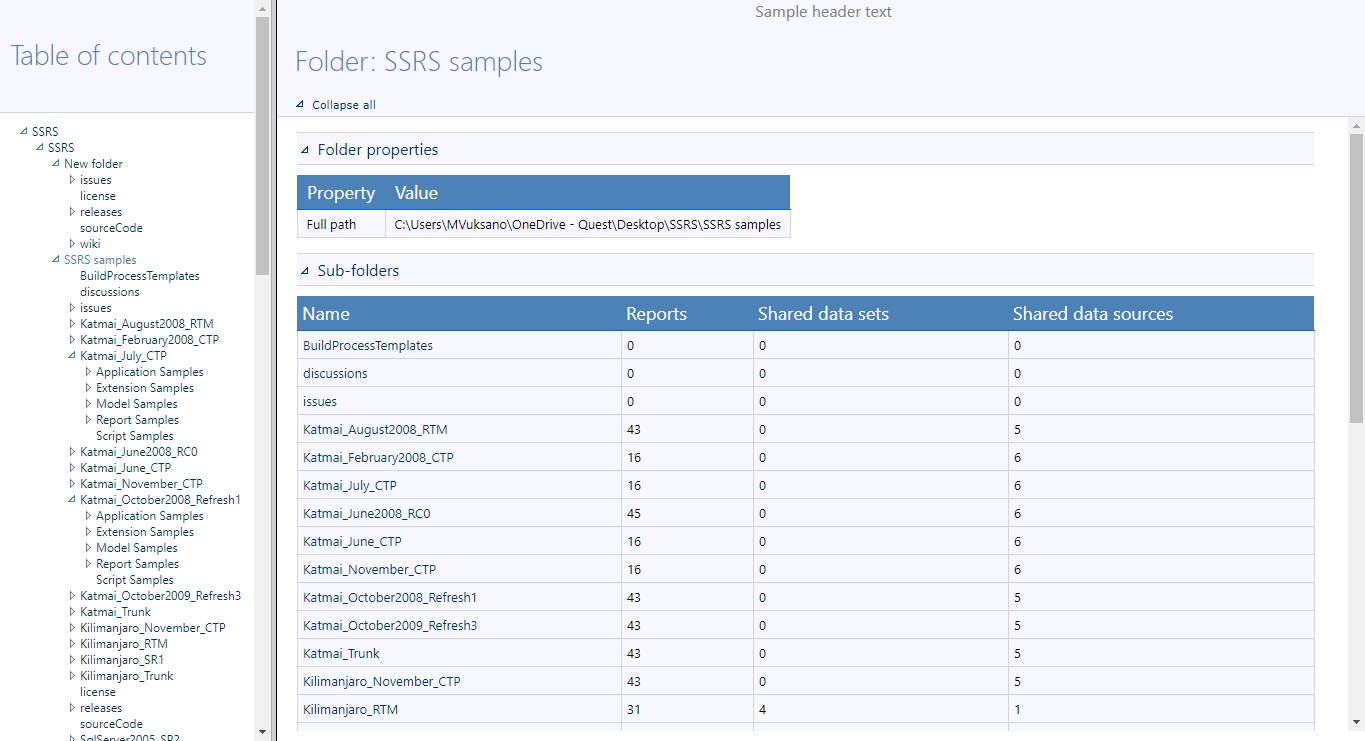 SSRS documented in the html file format