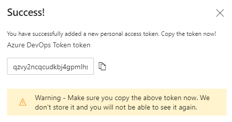 Successfully created personal access token message