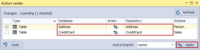 The action after merging is done in the Action center tab