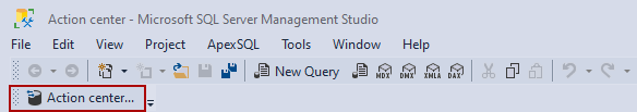 The Action center tab shortcut in SQL Server Management Studio