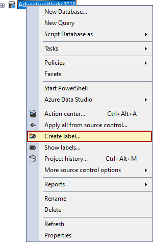 The Create label command in the Object Explorer pane