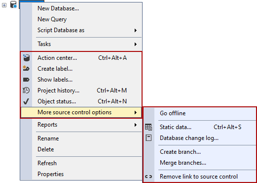 The Object Explorer pane right-click context menu