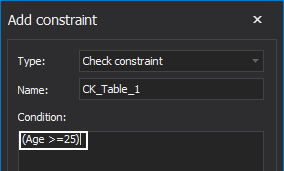 Type Condition values for the Check constraint
