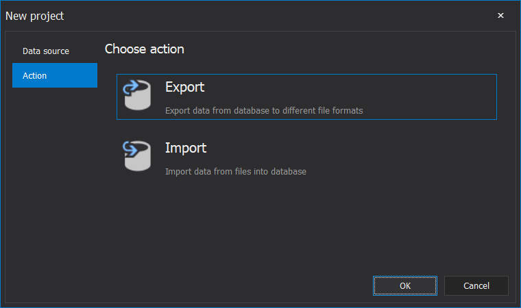 ApexSQL Pump Action tab to export data from SQL database