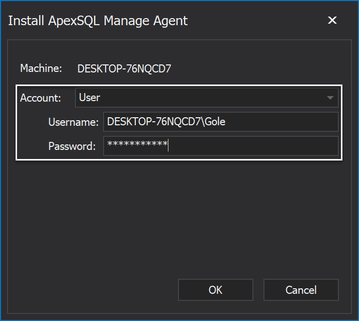 Install ApexSQL Manage Agent within SQL manage instance tool
