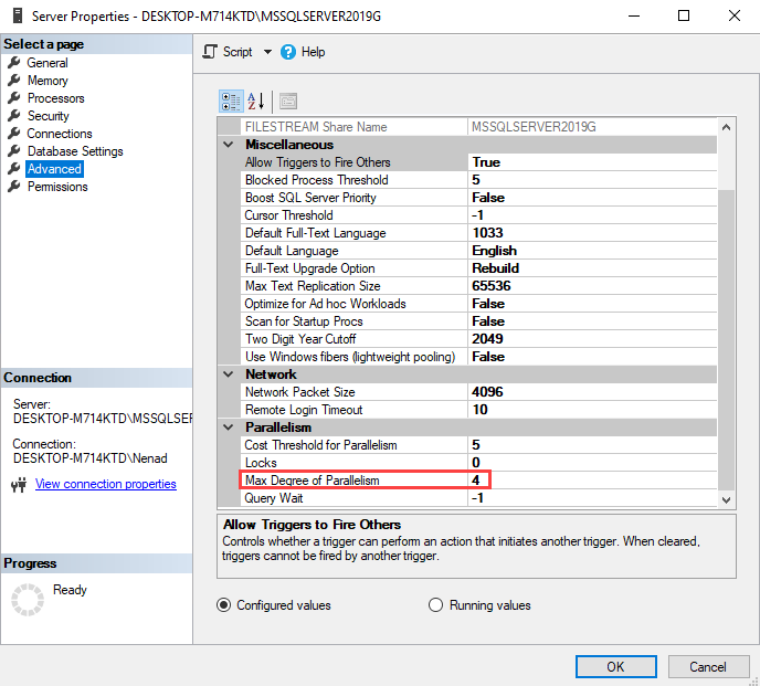 Advanced properties in SQL Server 